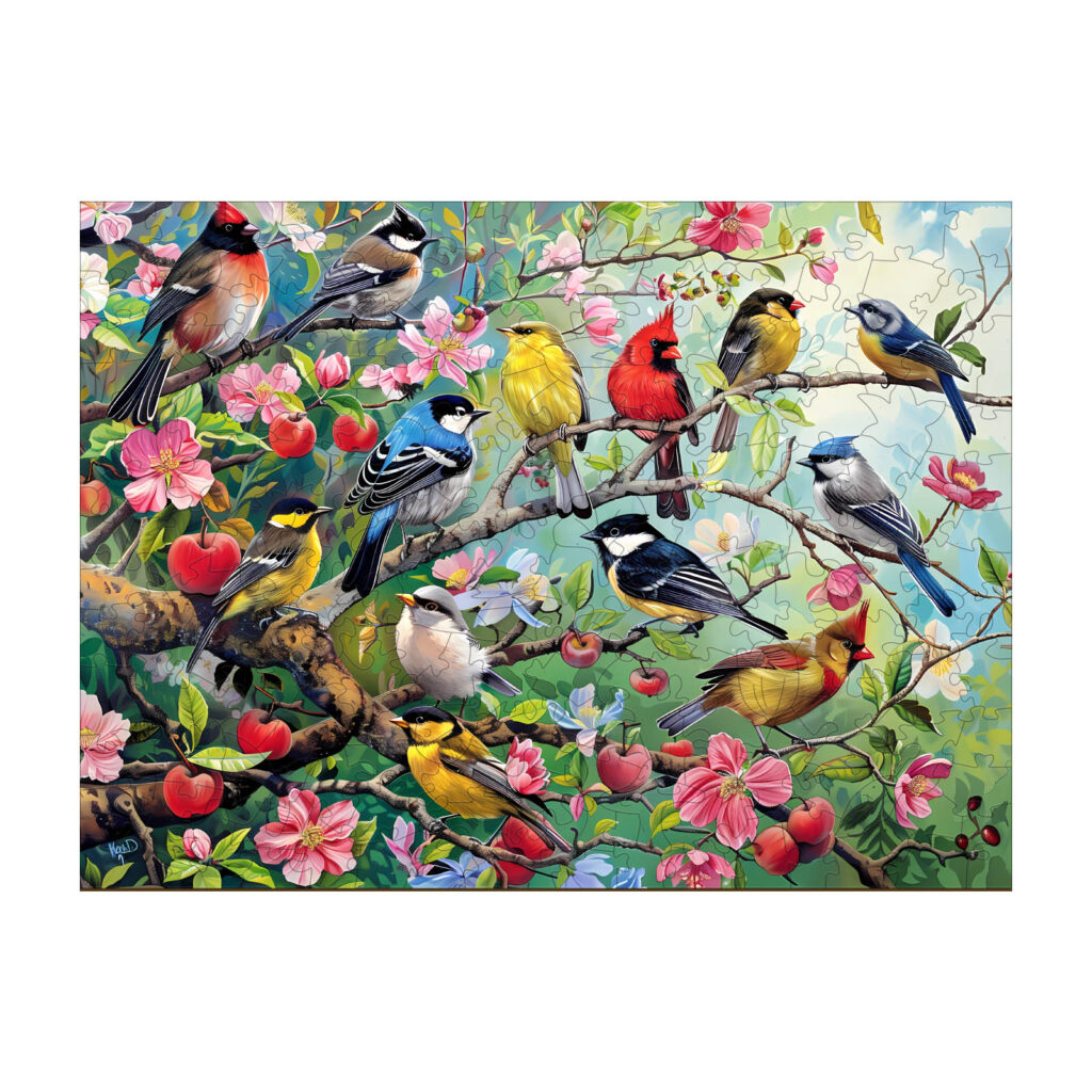 Wooden Jigsaw Puzzle-Birds in the Orchard 66d083b88d958