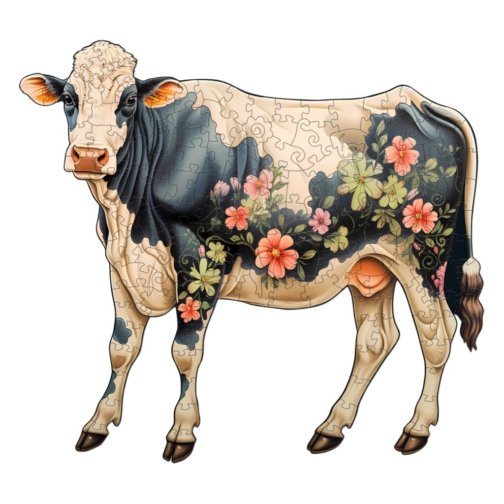 Wooden Jigsaw Puzzle-Black and White Dairy Cattle 66d0cc1014939