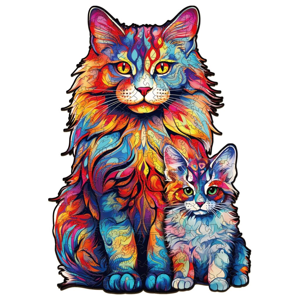 Wooden Jigsaw Puzzle-Maine Coon family-2 66cffda68a5ab