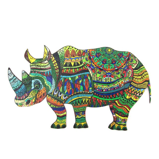 Wooden Jigsaw Puzzle-WATHCHFUL RHINO 66cf7798daf1a