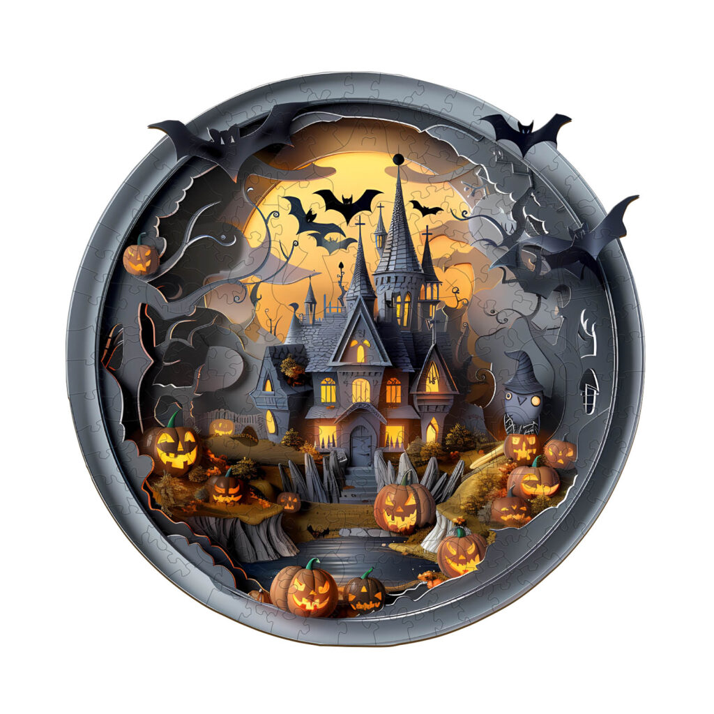 Wooden Jigsaw Puzzle-3D Halloween Castle 3 66daf7368bc51