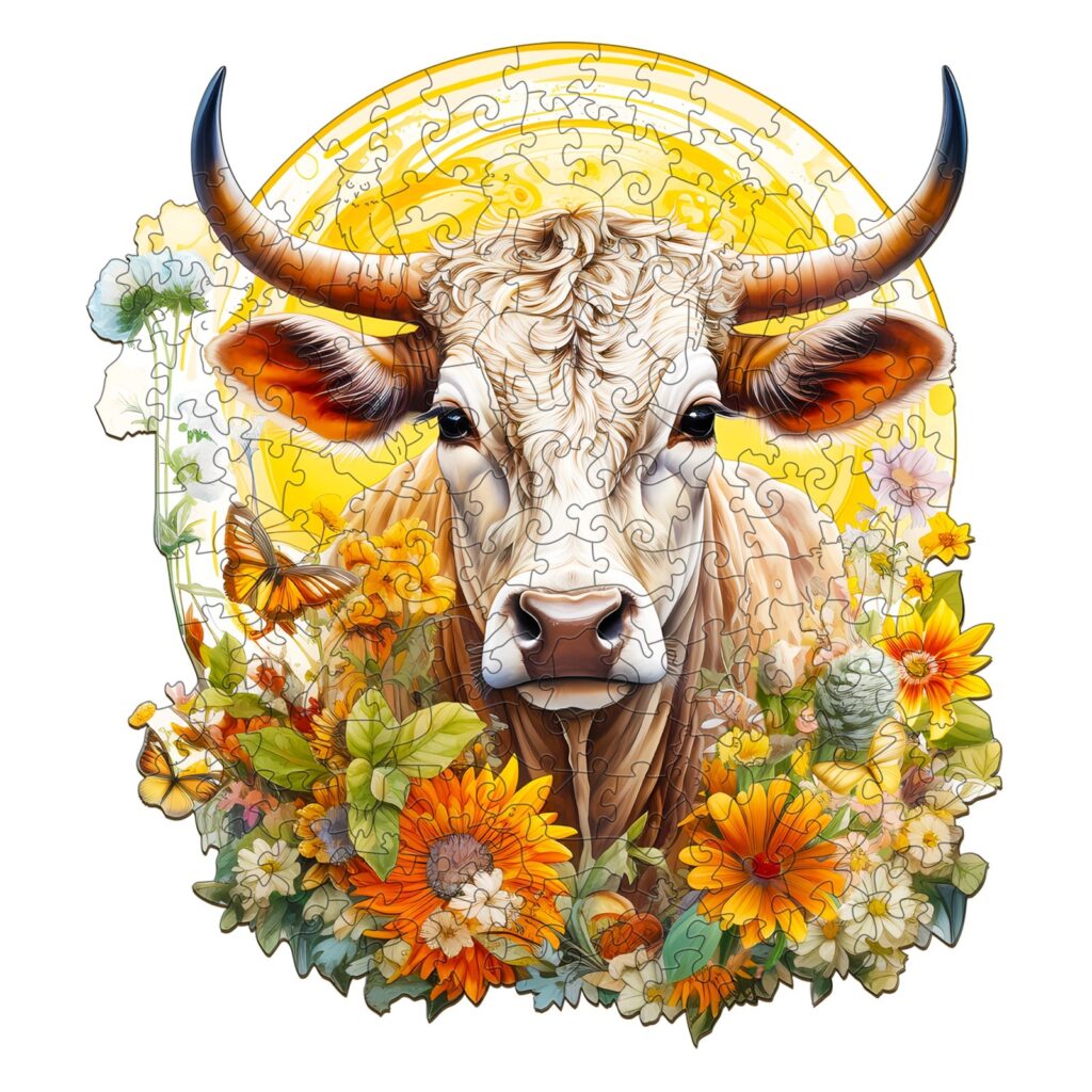 Wooden Jigsaw Puzzle-Cow and Flower 66d4beadeb537