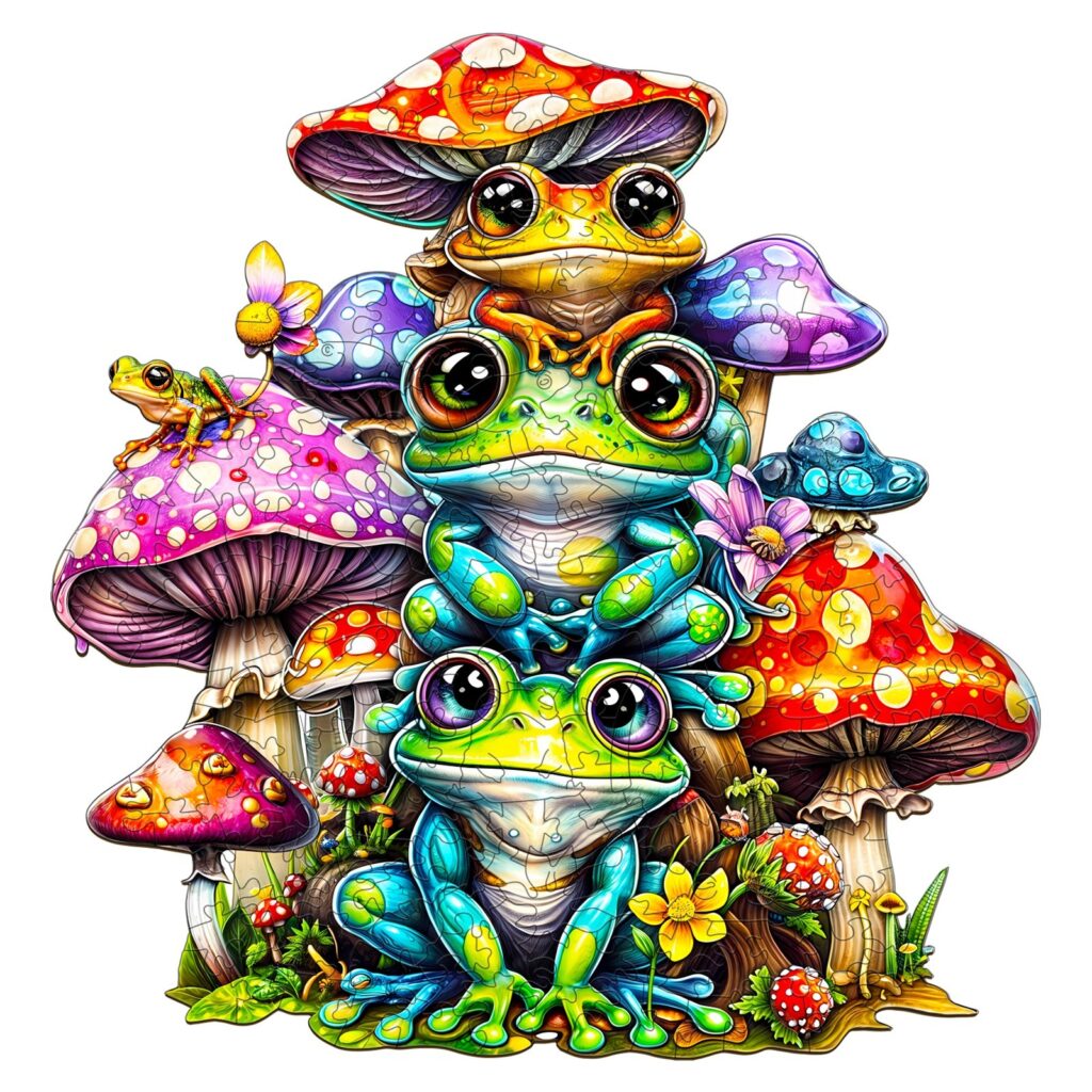 Wooden Jigsaw Puzzle-Frog Family 66ddb48654bf8