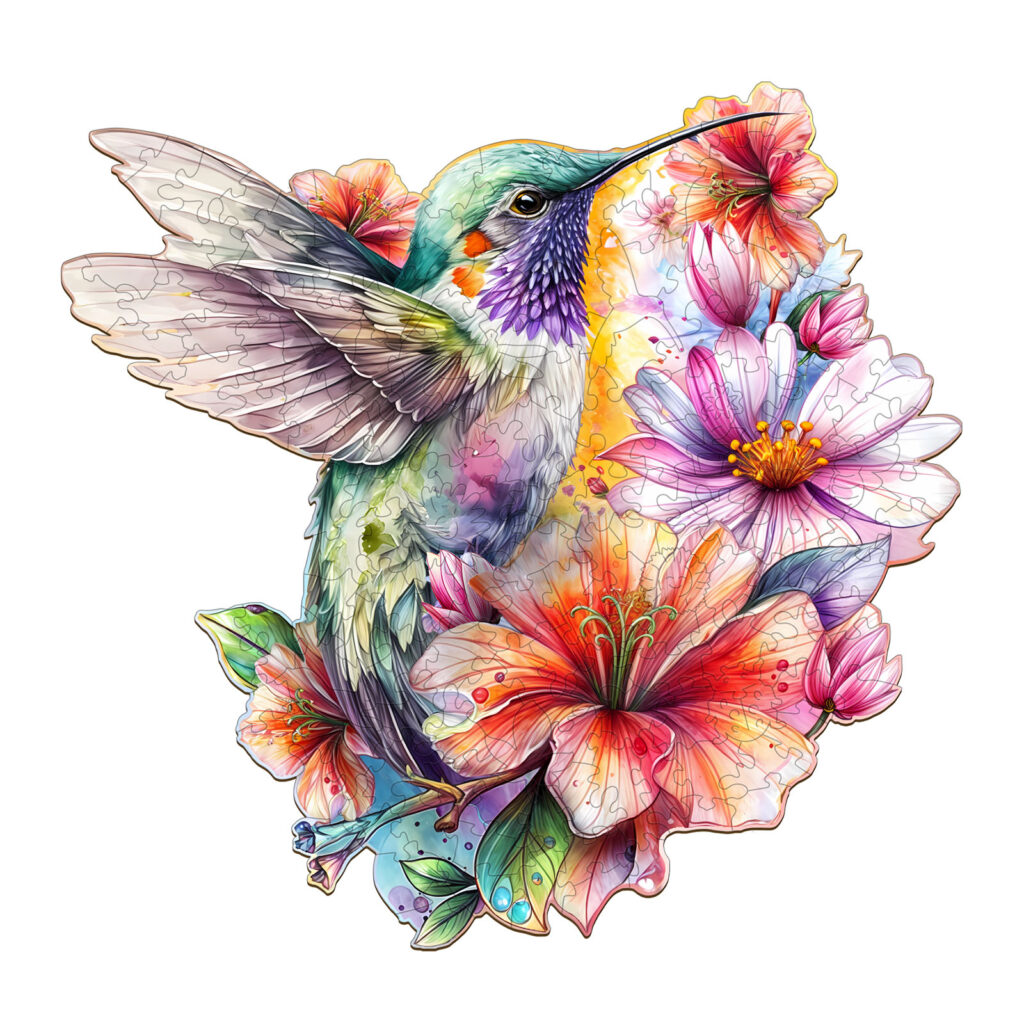 Wooden Jigsaw Puzzle-Hummingbirds in Flowers 66dd76ad63f40