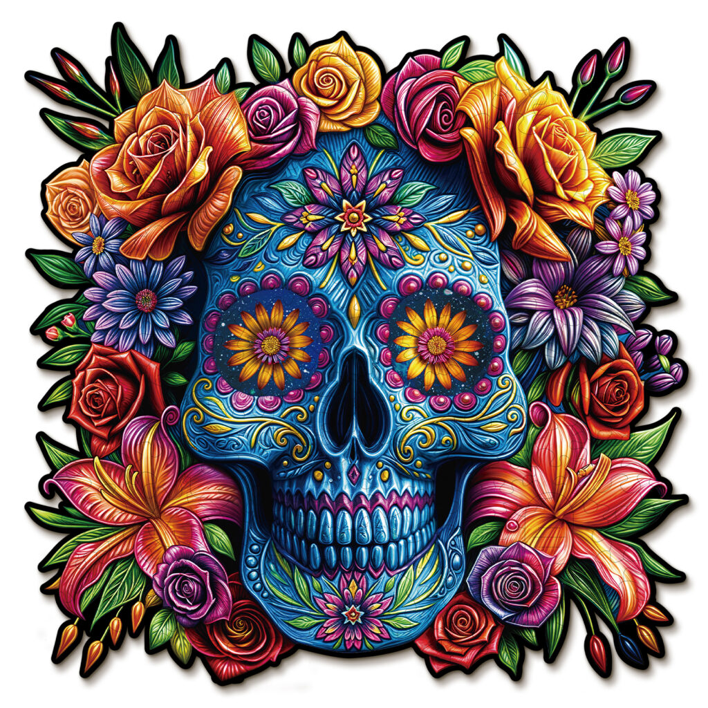 Wooden Jigsaw Puzzle-Painted Skull Head 66d6adc54953a