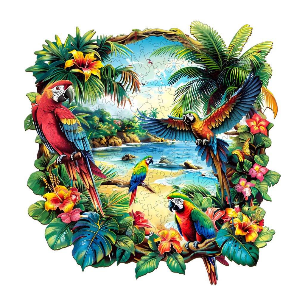 Wooden Jigsaw Puzzle-Tropical Parrot 66d96f688f465