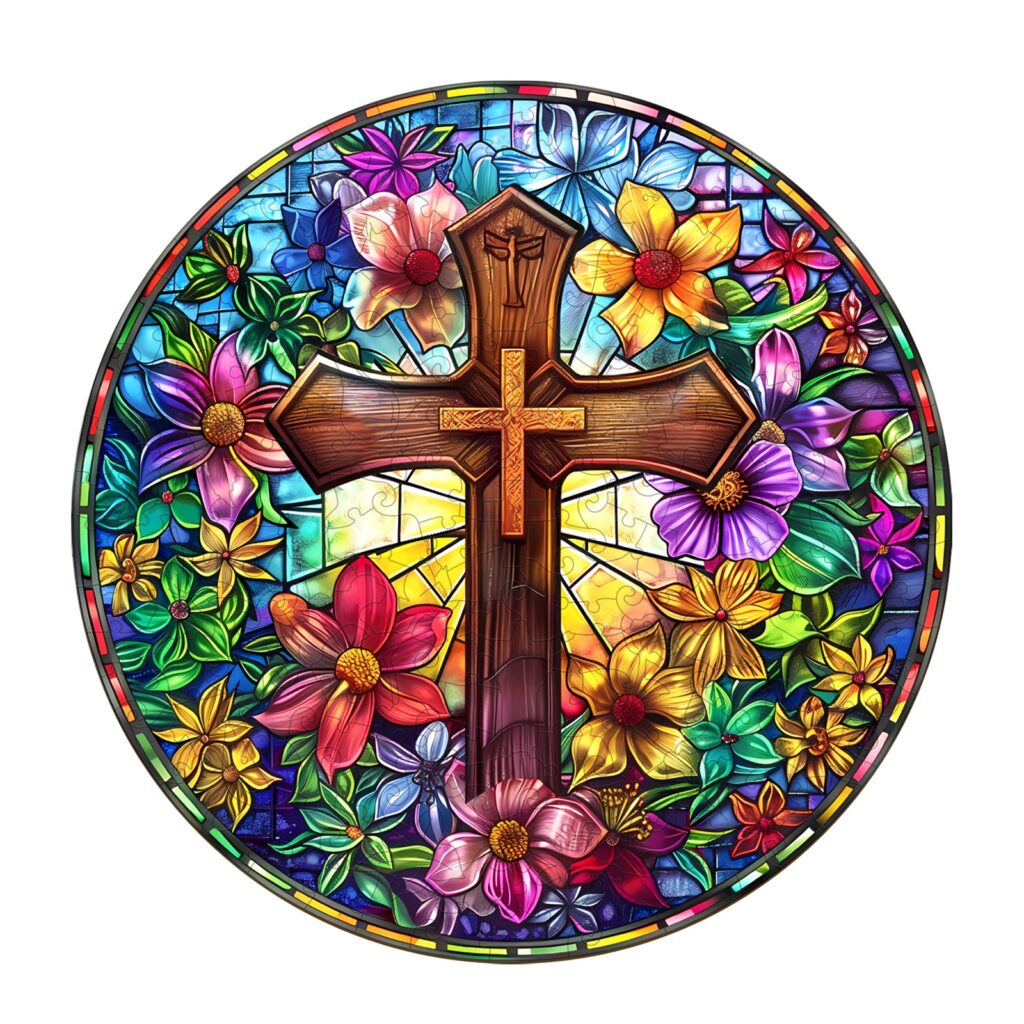 Wooden Jigsaw Puzzle – Stained Glass Cross 66df08c4e506a