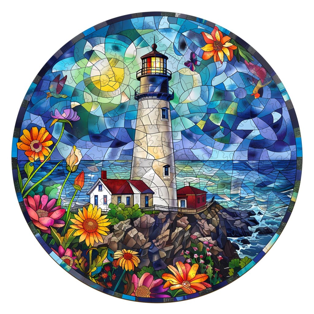 Wooden Jigsaw Puzzle-Stained Glass Lighthouse 2 66de3ab15e507