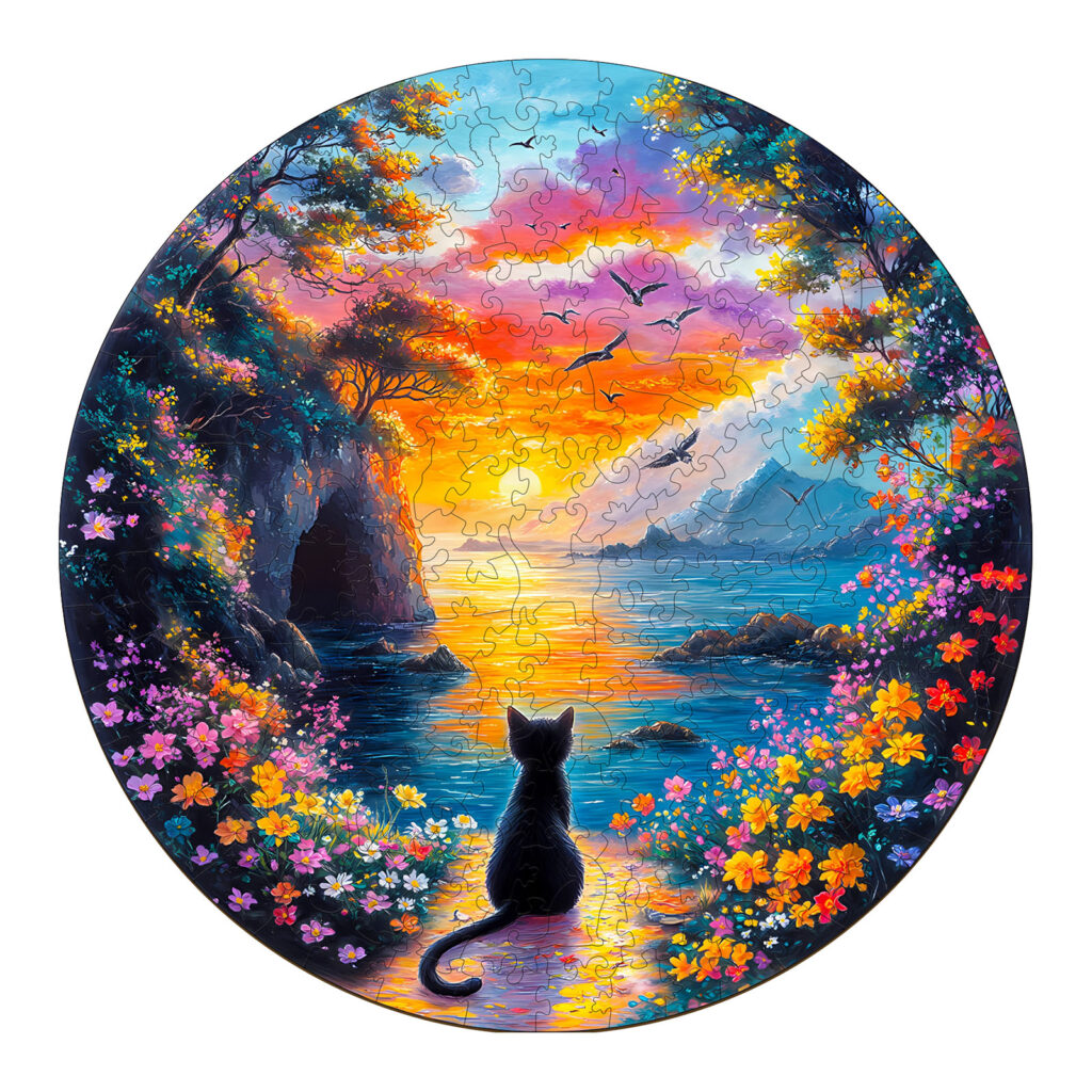 Wooden Jigsaw Puzzle-Sunset Kitten 66eee7e1a84bf